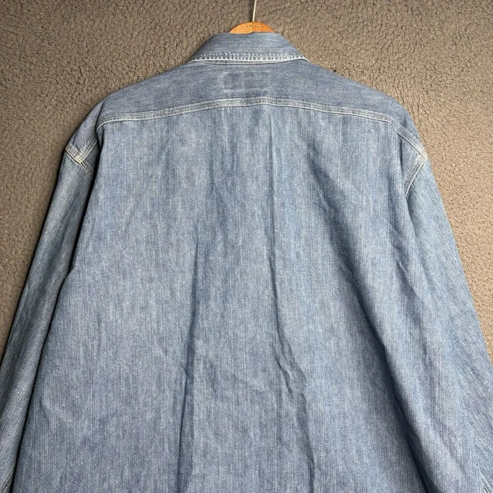 Vtg Polo Ralph Lauren Vintage Dungaree Work Shirt XL 52” RRL Style Indigo Denim